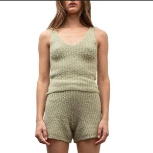 Green Sage By The River Loungewear Ribbed Knit Shorts Set